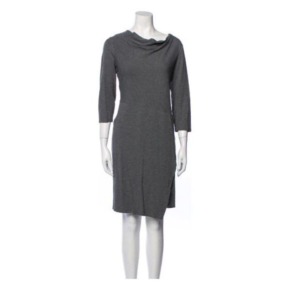 Lafayette 148 New York Cowl Neck Knee Length Sheath Dress Gray Size 14 - Picture 2 of 6